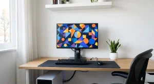 Schreibtisch mit Registerunterlagen, Laptop und Lupe